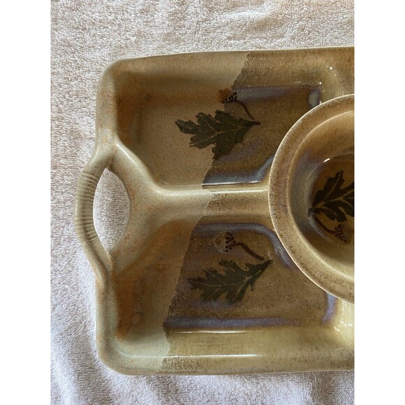 Stegall Signed Pottery Oak Leaves Appetizer Veggie Fruit Chip & Dip Tray - Picture 2 of 10